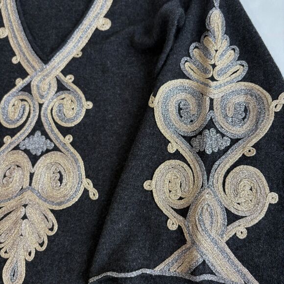 Calypso St. Barth Gray Metallic Ribbon Embroidered Cashmere Bell Sleeve Dress XS - Picture 7 of 11